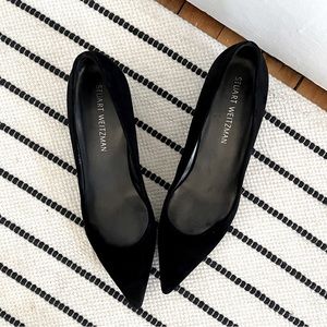 Stuart Weitzman Stuart 50 block heel pointed toe pump black
